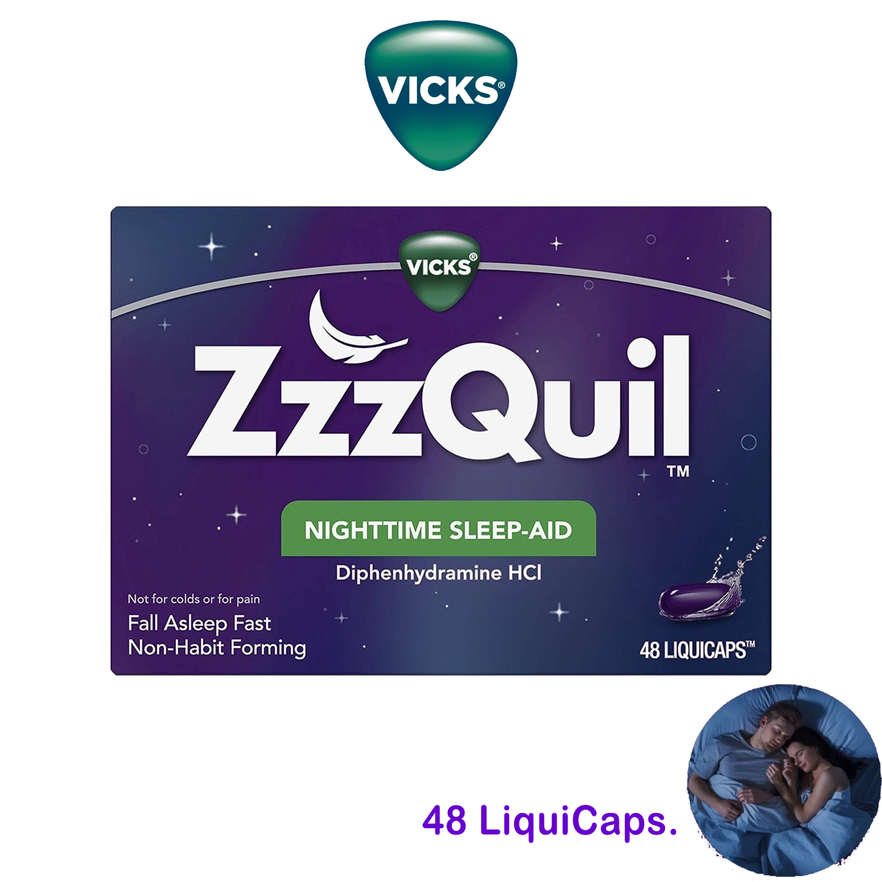 Vicks ZzzQuil Nighttime Sleep-aid 48 LiquiCaps ราคา 1,379 บาท*ส่งฟรี