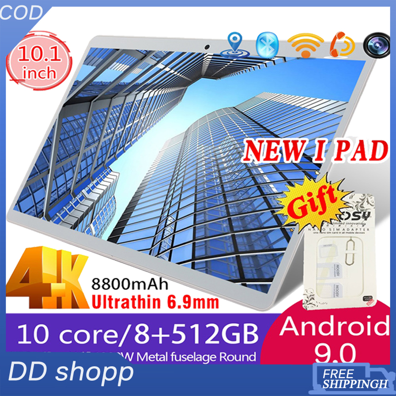 DD shopp หน้าจอ แท็บเล็ตขนาด 10.1 นิ้วแท็บเล็ต 8+ 512GB แท็บเล็ต PC โทร, เรียน, สนับสนุนภาษาไทยและอังกฤษ เเท๊ปเล็ต เเท๊ปเล็ต android
