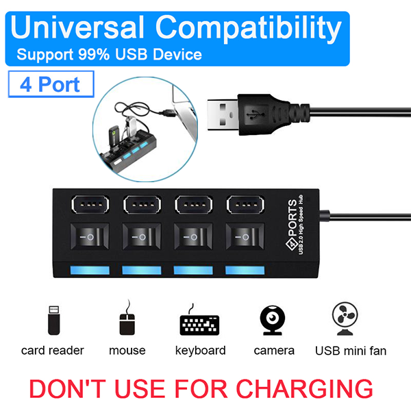 2.0 USB HUB เพิ่ม 4 พอร์ต USB hub ความเร็วสูง 4 พอร์ต อะแดปเตอร์ไฟUSB3.0 Hubพร้อมสวิทช์สำหรับPC   A30