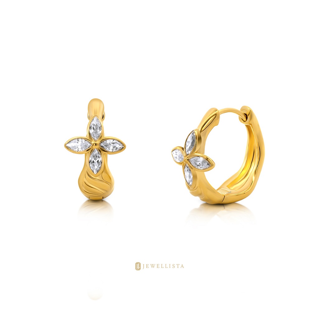 Jewellista Hoop Earrings, 925 Sterling Silver, Decorated with Cz Gemstones, Florya Model. ราคา 2,980 บาท*ส่งฟรี