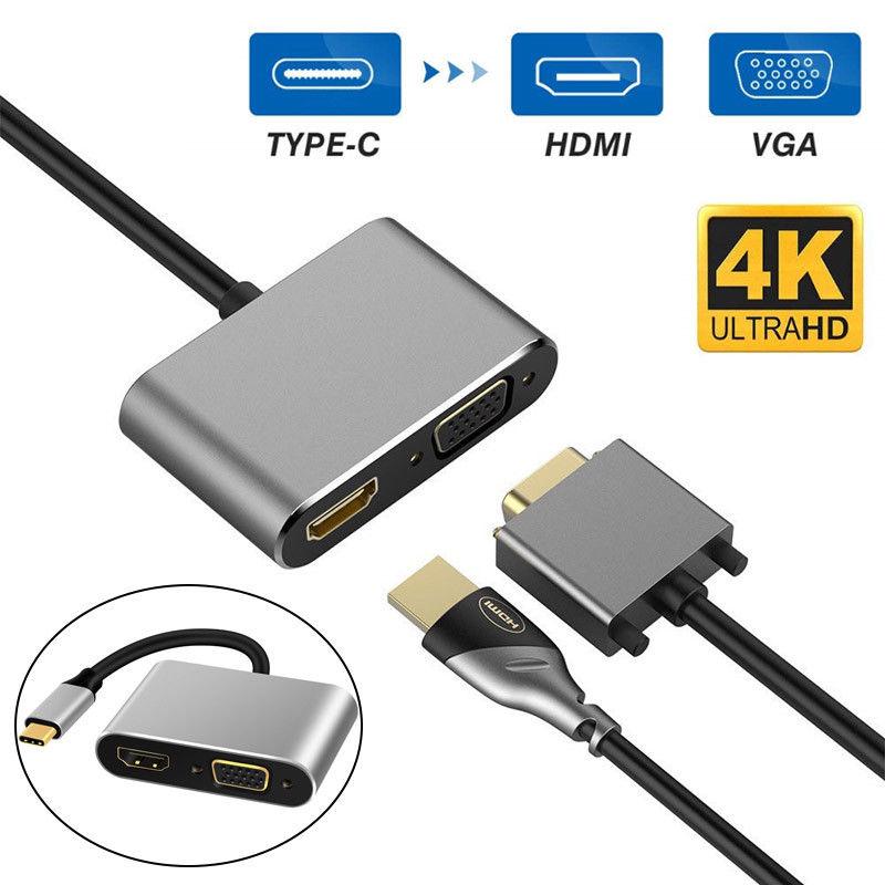 For Macbook Devices Type C To HDMI VGA 4K Adapter USB 3.1-C Multiport Adapter