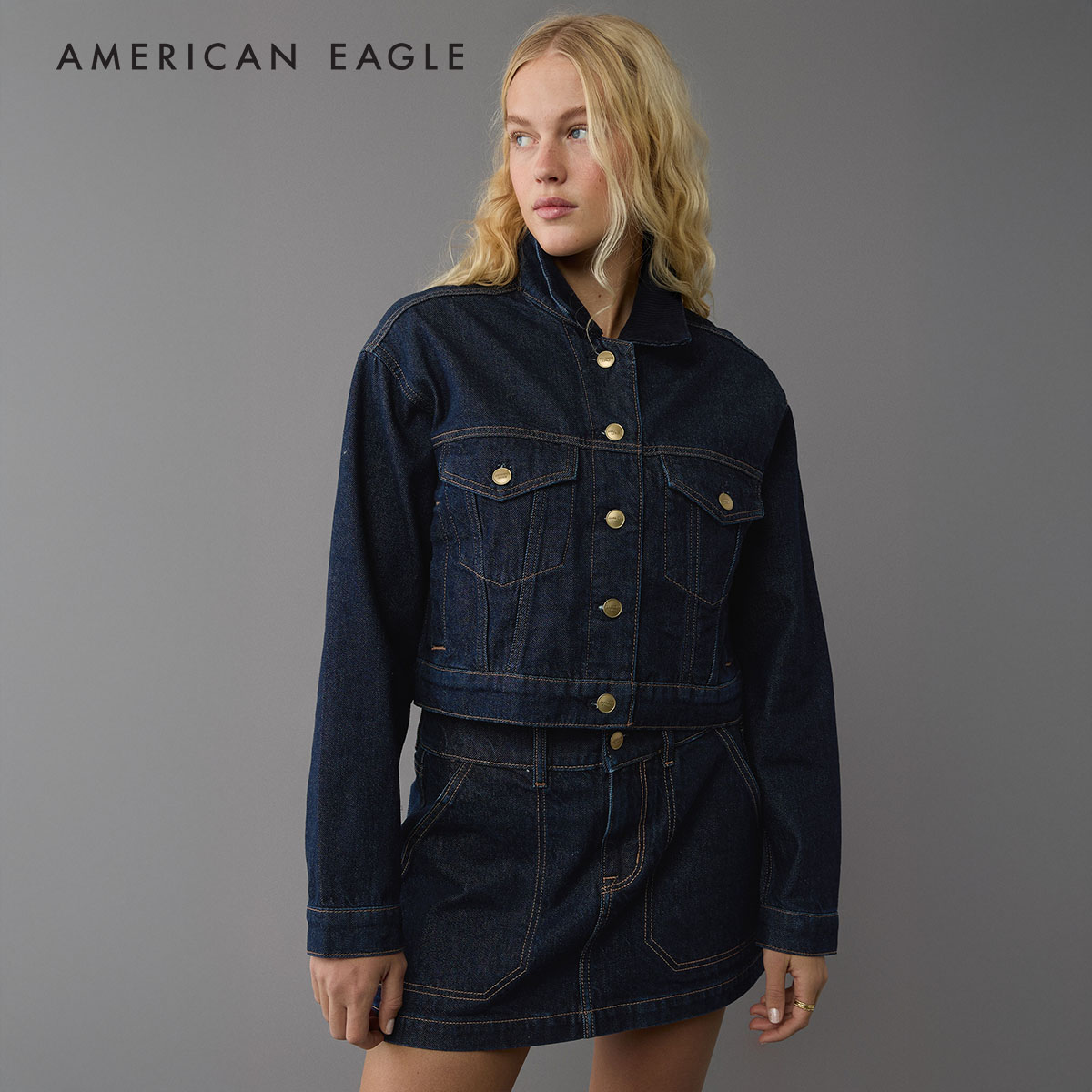 American Eagle Cropped Corduroy Collar Denim Jacket เสื้อแจ็คเก็ต ผู้หญิง เดนิม ครอป (NWJA 038-3641-451) ราคา 2,590 บาท*ส่งฟรี