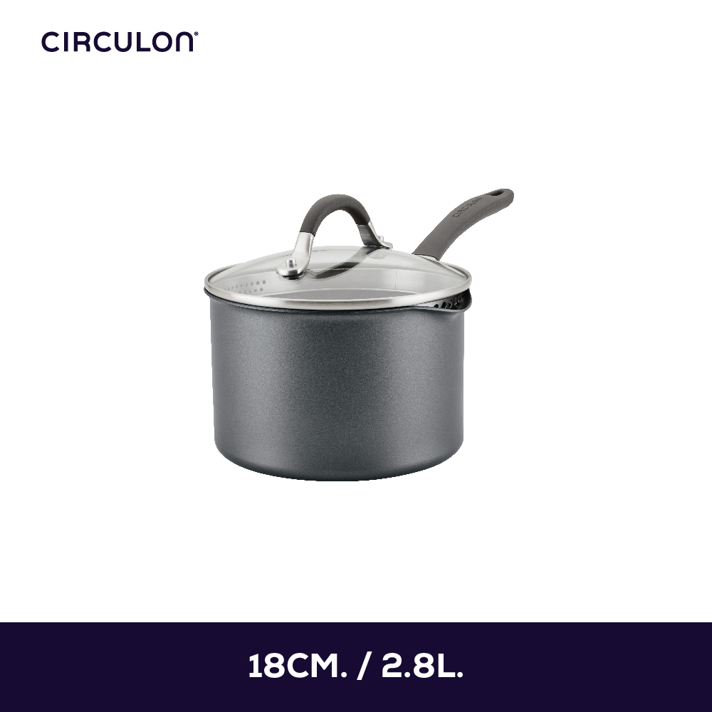 CIRCULON A1-SERIES 18CM/3QT/2.8L COV STRAINING SAUCEPAN, GRAPHITE ราคา 2,339 บาท*ส่งฟรี