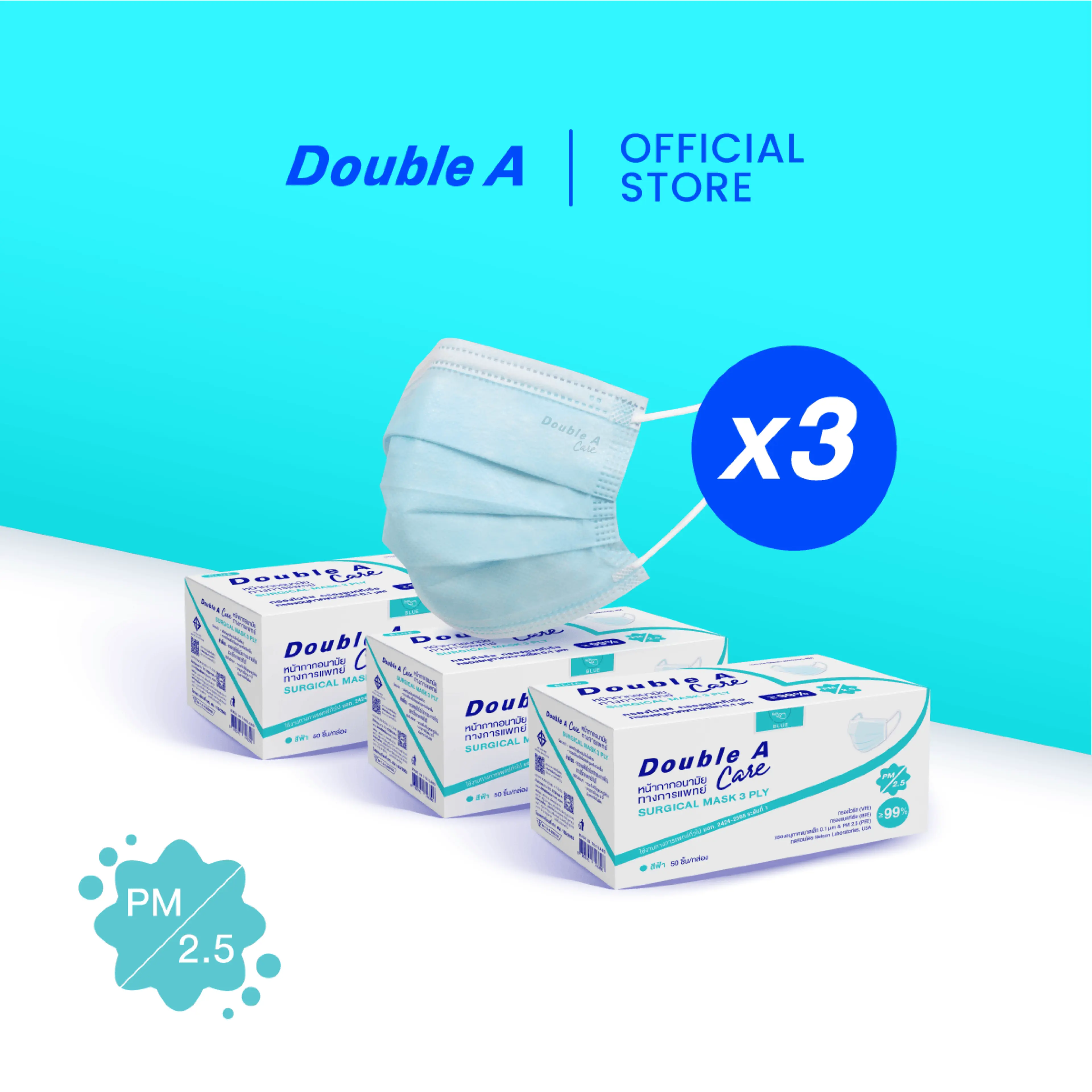 Set (3 Boxes, Blue) Double a Care Medical Face Mask