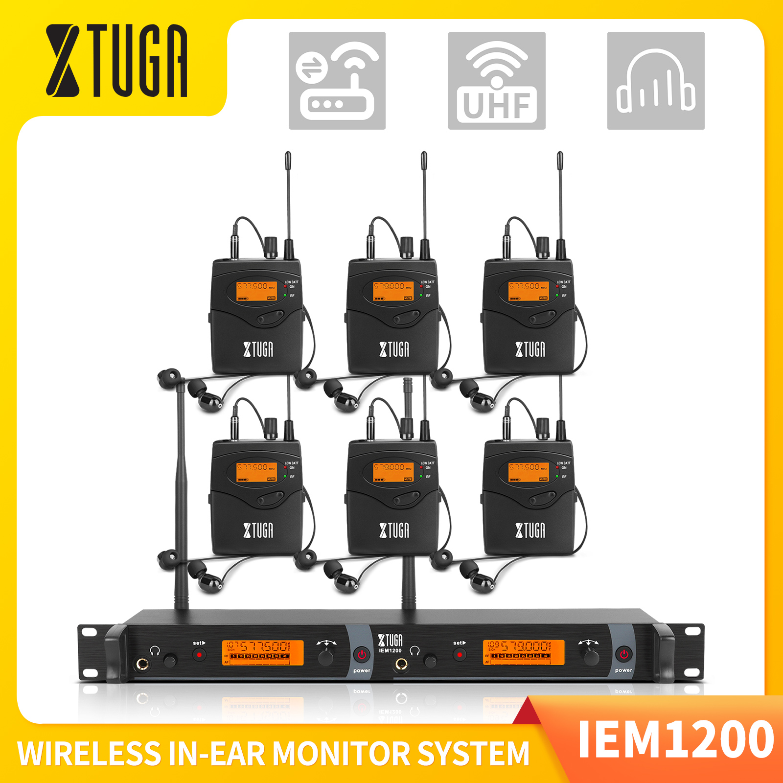 XTUGA IEM1200 UHF Wireless In Ear Monitor System SR2050 Type 2 Channel Transmitter With 6 Bodypack Receiver, Professional Used for DJ, Concert, Stage Performance Music Monitoring ราคา 8,099 บาท*ส่งฟรี