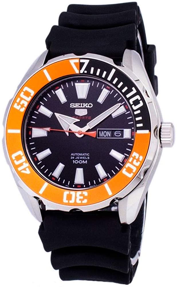 Đồng hồ Seiko cổ sẵn sàng (SEIKO SRPC59 Watch) Seiko 5 Sports SRPC59 Men's  Rubber Band Orange Bezel 100M Automatic Dive Watch [Hộp & Sách hướng dẫn  của Nhà sản xuất +