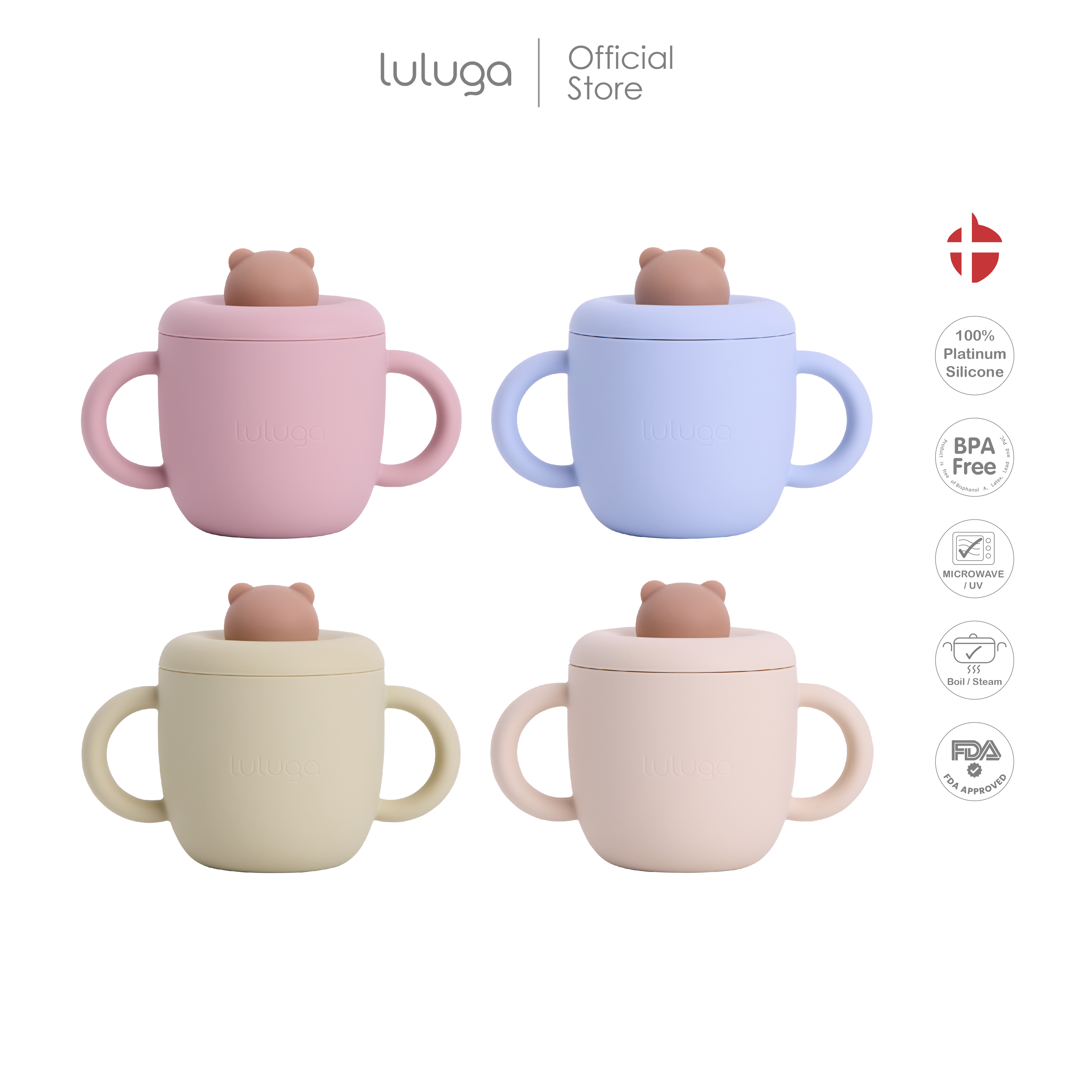 Luluga Silicone Drinking Cup, Bear Model, Children's Drinking Cup with Straw, Spill-Proof Lid, Platinum Silicone, Bpa Free, for Children 6 Months+, Practice Eating Blw. ราคา 389 บาท*ส่งฟรี