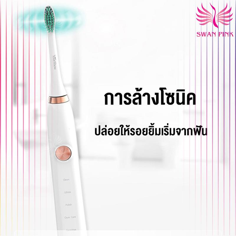 แปรงสีฟันไฟฟ้าเพื่อรอยยิ้มขาวสดใส หนองบัวลำภู Swan Pink แปรงสีฟันไฟฟ้า แปรงสีฟัน แปรงสีฟันแบบชาร์จแบต การทำงานได้ 5 แบบ  ฐานชาร์จกันน้ำ ตั้งเวลาทำงานได้ 2 นาที Electric toothbrush