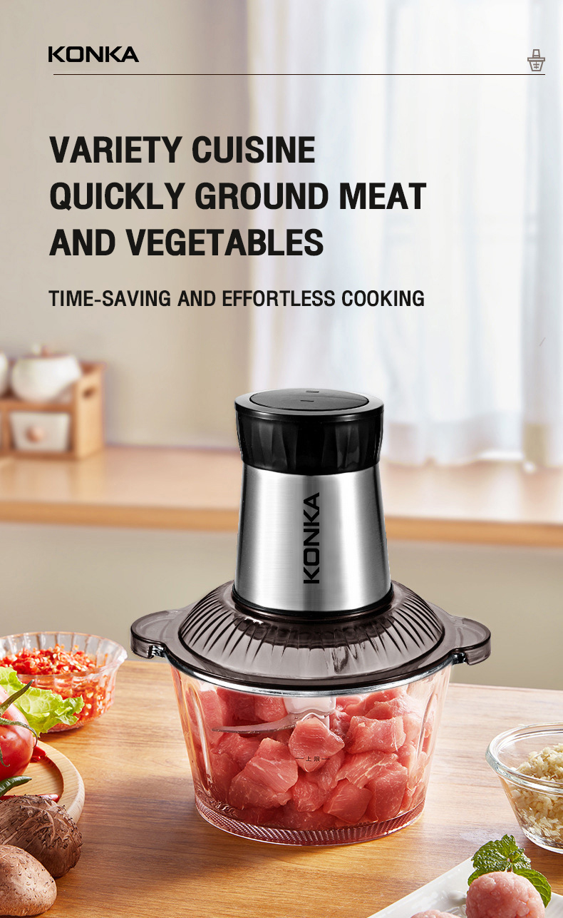 มุมมองเพิ่มเติมของสินค้า KONKA hold electric meat grinder stainless steel multi-fon mince meat small vegetable chopper stir fried garlic grinding machine