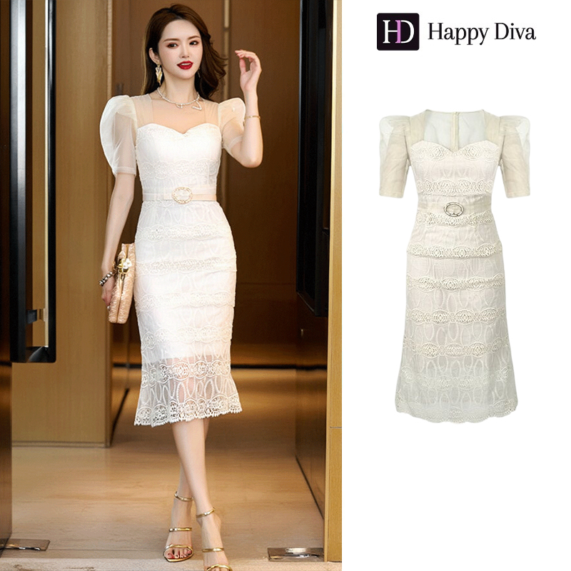 HappyDiva เดรสผู้หญิง เดรสสีขาว เดรสลูกไม้ เดรสคอเหลี่ยม เดรสทำงาน เดรสไฮโซ เดรสออกงาน เดรสไปงานแต่ง เดรสเซ็กซี่ เดรสฝรั่งเศส 20310 ราคา 1,719 บาท*ส่งฟรี