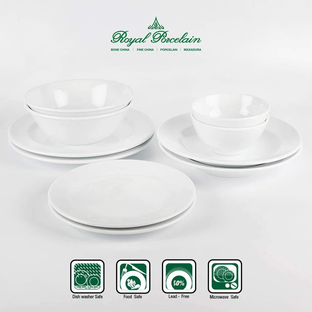 Royal Porcelain ชุดอาหาร10ชิ้น(5รายการๆละ2ชิ้น) เนื้อพอร์ชเลน สีขาว แพค10ชิ้น แบรนด์รอยัล ปอร์ซเลน เซรามิคเกรดพรีเมี่ยม ราคา 899 บาท*ส่งฟรี