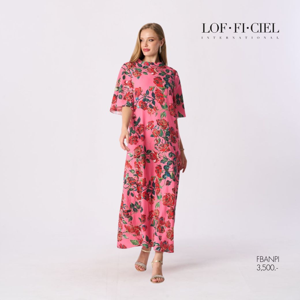 LOF-FI-CIEL Maxi dress Stained glass Rose เดรสยาว ทรงเอ แขนระบาย สีชมพู FBANPI ราคา 3,500 บาท*ส่งฟรี