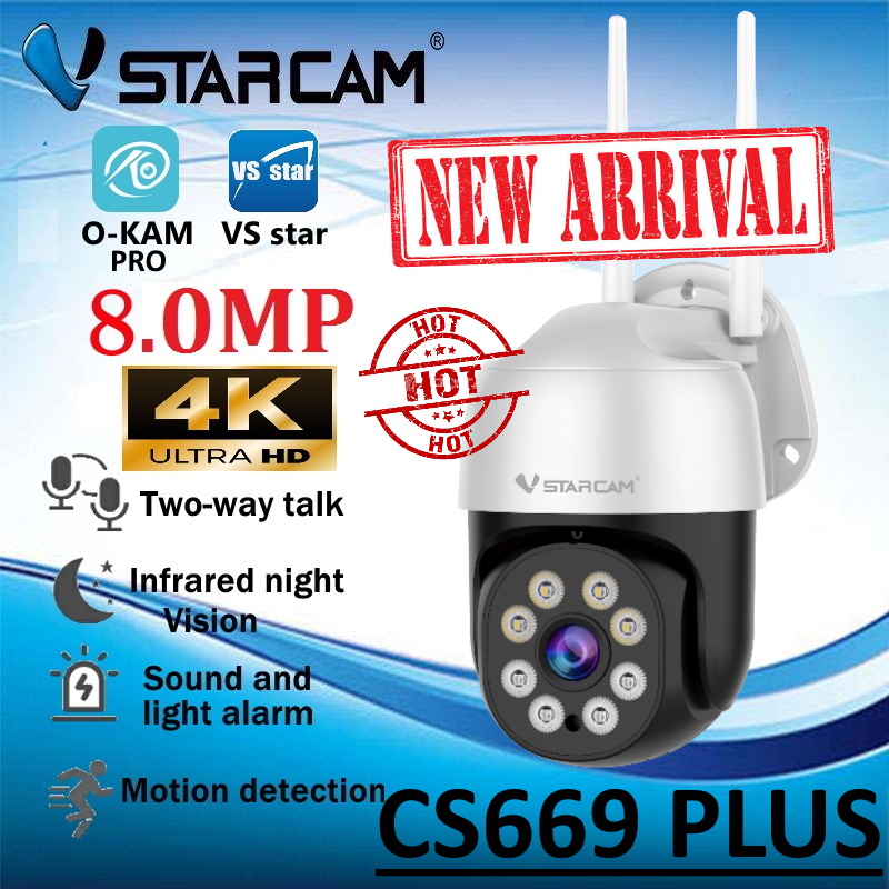 Vstarcam CS669 PLUS 8.0MP กล้องวงจรปิดไร้สาย Outdoor Ultra HD 4K UHD Color Night Vision มีAI+ สัญญาณเตือน ( ขาว / ดำ ) ราคา 1,059 บาท*ส่งฟรี