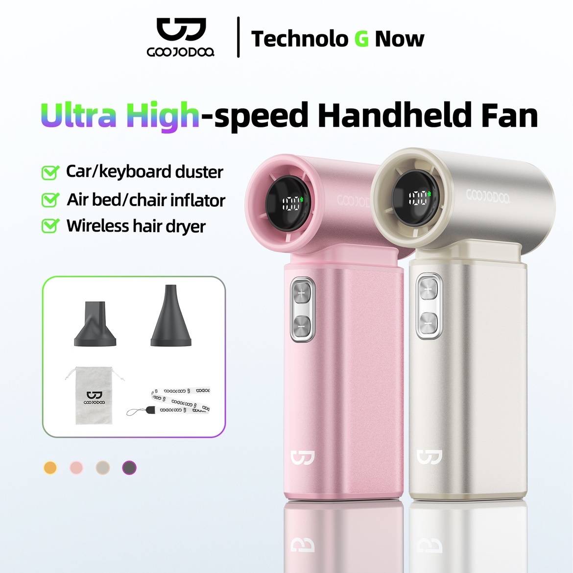 พัดลมมือถือความเร็วสูงพิเศษ พัดลม 3-in-1 พัดลมเป่าลมแบบ Dusterl เครื่องเป่าลมสูงสุด 71,000 รอบต่อนาที ระดับความเร็ว 100 ระดับ อะลูมิเนียมอัลลอย จอแสดงผล LED แบตเตอรี่ 6,000mAh
