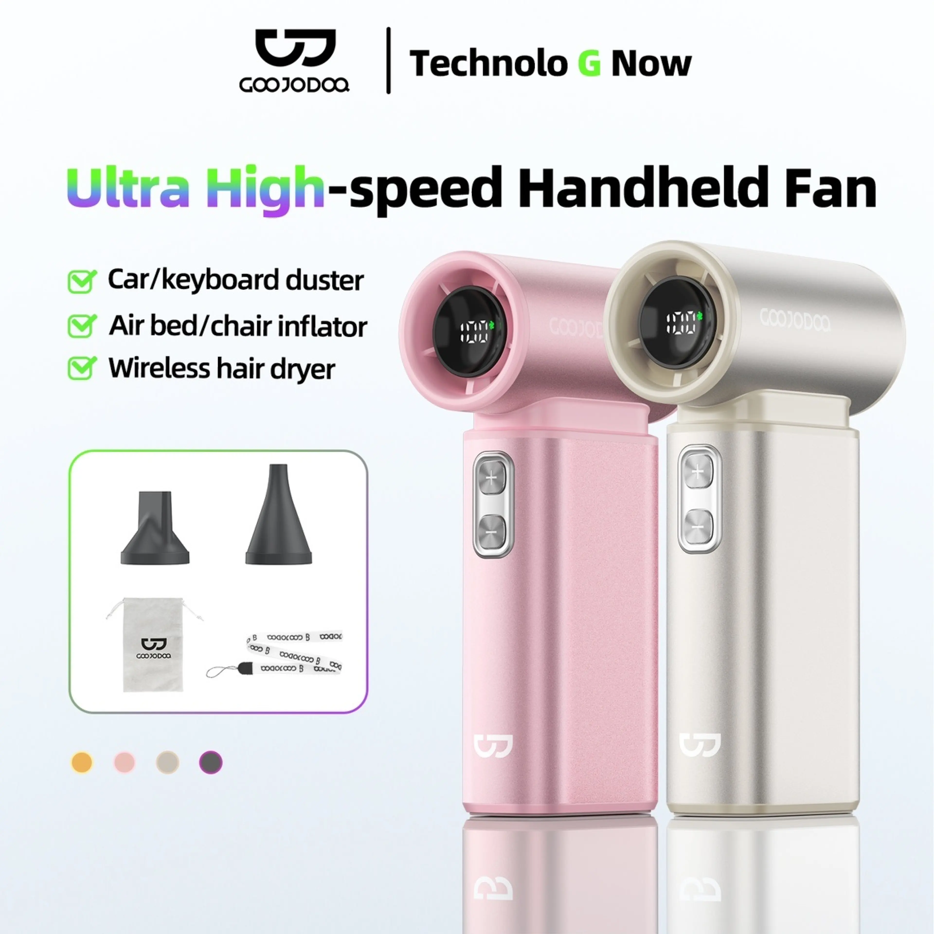 พัดลมมือถือความเร็วสูงพิเศษ พัดลม 3-in-1 พัดลมเป่าลมแบบ Dusterl เครื่องเป่าลมสูงสุด 71,000 รอบต่อนาที ระดับความเร็ว 100 ระดับ อะลูมิเนียมอัลลอย จอแสดงผล LED แบตเตอรี่ 6,000mAh