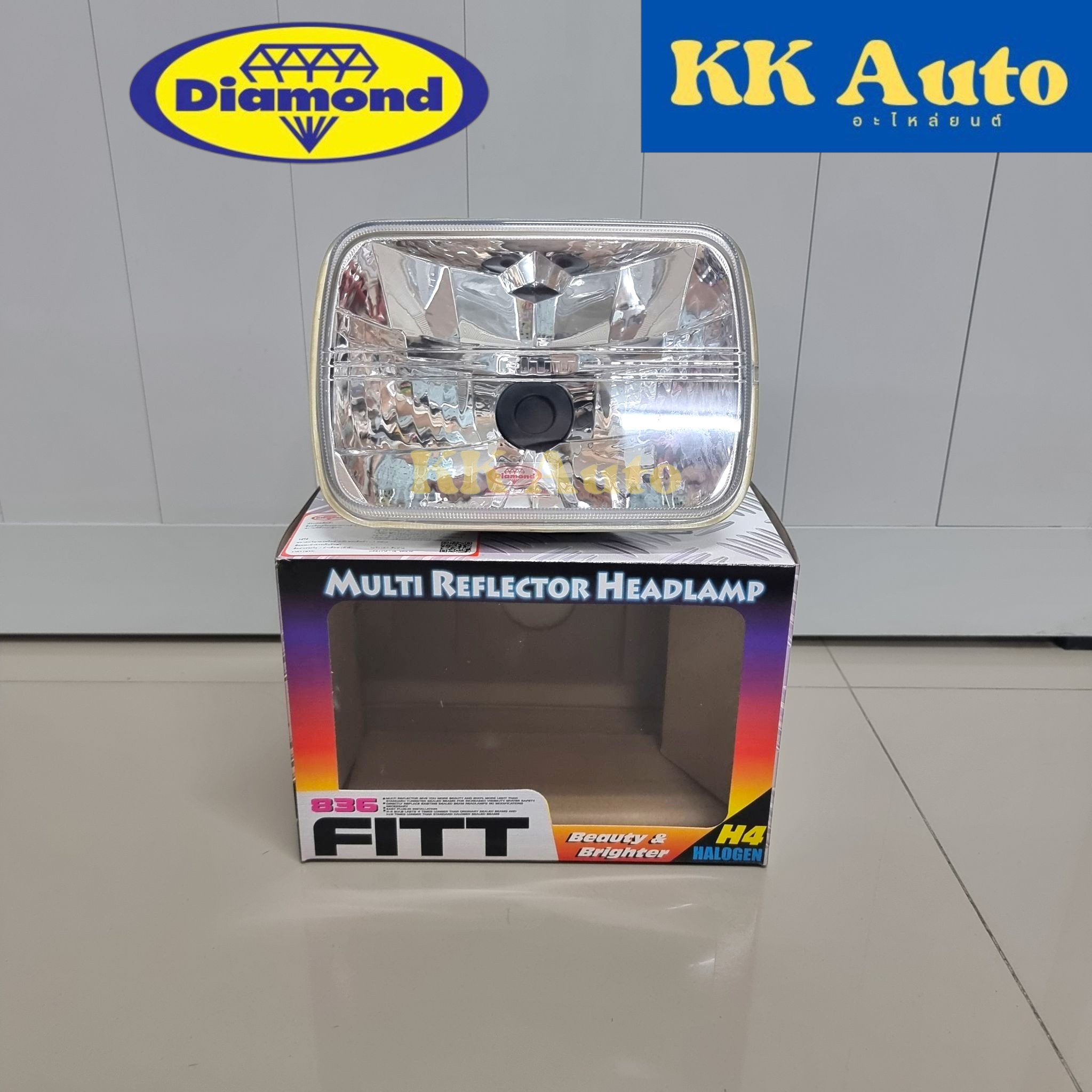 อุปกรณ์ประดับยนต์และชิ้นส่วนยานยนต์ ตราเพชร Diamond Brand ไฟหน้าเพชร เหลี่ยมใหญ่ สำหรับรุ่นตาลึก นิสสัน อีซูซุ มาสด้า มิตซูบิชิ โตโยต้า หลอด H4 FITT-836