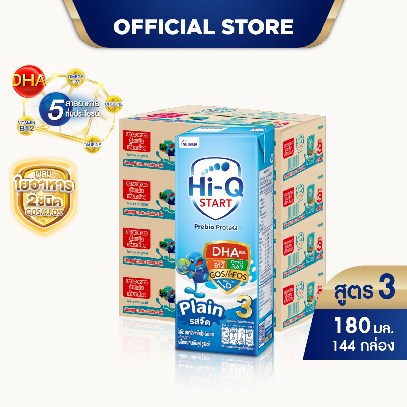 [ยกลัง x4][36 กล่อง/ลัง] นมยูเอชที ไฮคิว สตาร์ท พรีไบโอโพรเทค สูตร 3 รสจืด 180 มล. HiQ Start PrebioProteQ UHT Formula 3 Plain 180ml [x4 cartons][36 boxes/carton][144 boxes] ราคา 2,879 บาท*ส่งฟรี