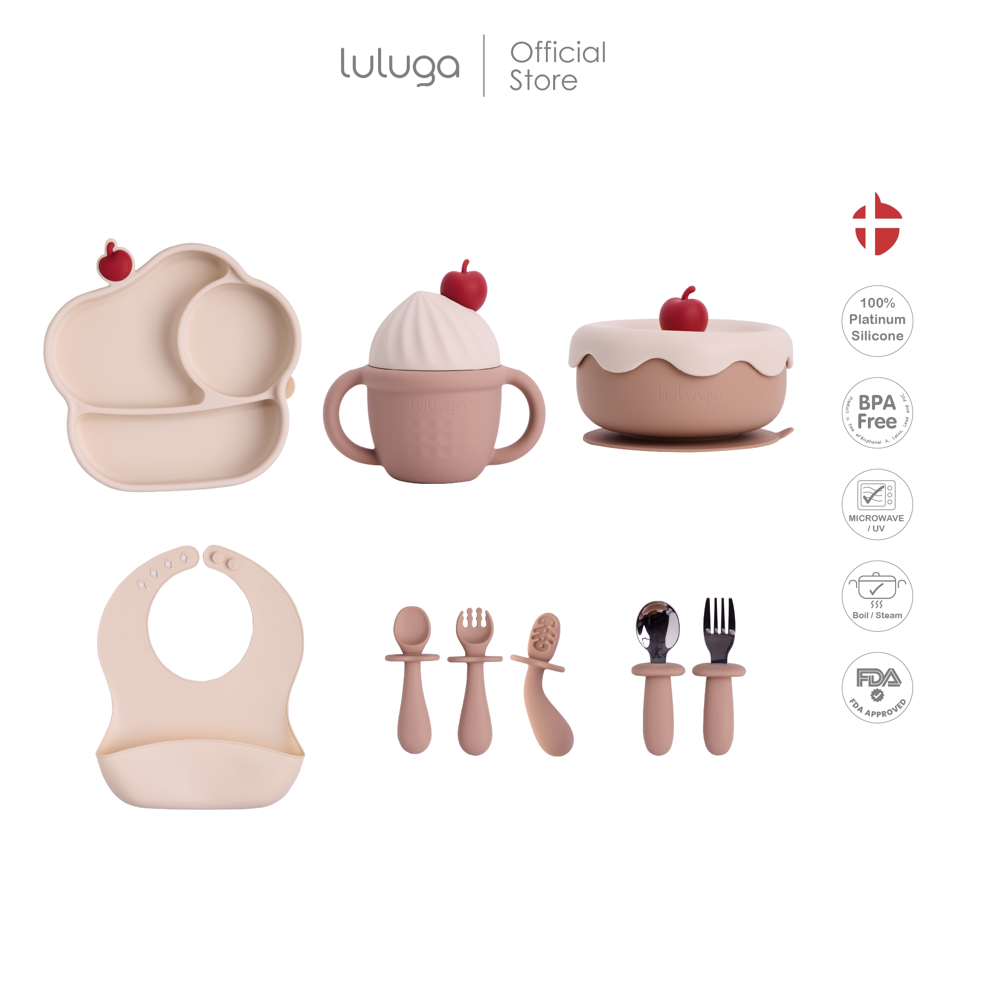 Luluga Children's Silicone Bowl Children's Silicone Plate Platinum Silicone Training Cup for Children 6 Months+ Blw Set 6 Pieces Ice Cream ราคา 1,970 บาท*ส่งฟรี