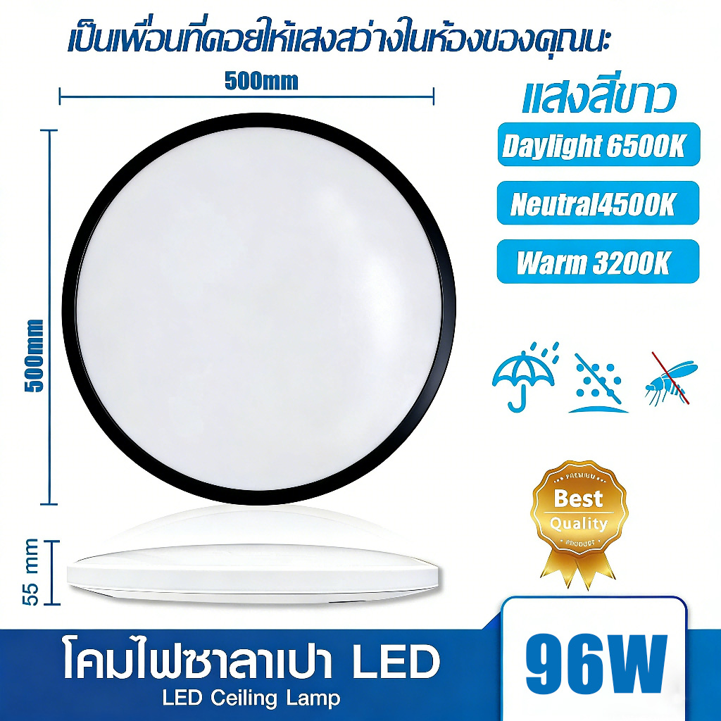JAVIT LED โคมไฟติดเพดานทรงกลม โคมไฟเพดาน LED 18W/36W 6500K ไม่เป็นอันตรายต่อดวงตา ป้องกันแสงสะท้อน ไฟแต่งห้องนอน โคมไฟเพดานทรงกลม โคมไฟติดเพดาน