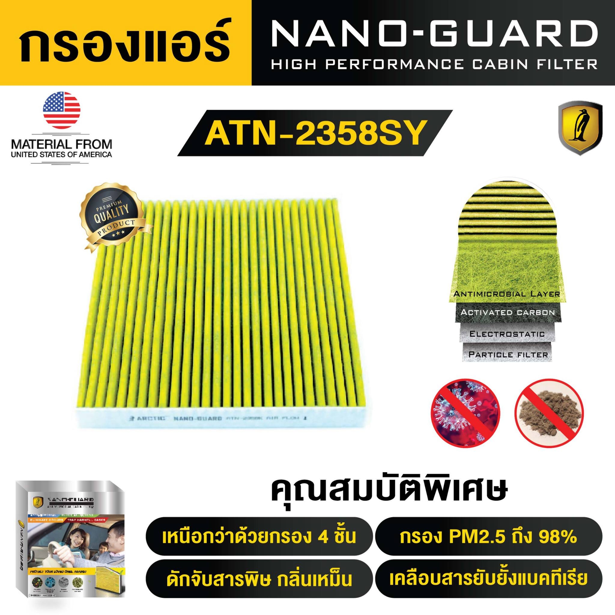 กรองแอร์ ARCTIC สำหรับ Nissan Pulsar ATN-2358SY รุ่น Nano-Guard (ฆ่าเชื้อโรค + ดูดกลิ่นเหม็น + ดักสารก่อภูมิแพ้) ราคา 950 บาท*ส่งฟรี