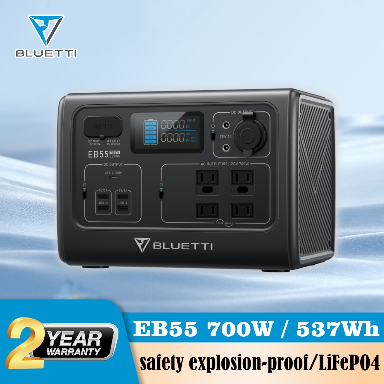 Bluetti EB55 power station camping แหล่งจ่ายไฟกลางแจ้ง ความจุ168000mAh 700W 537WH แบตเตอรี่สำรอง Power Station 220V แบตเตอรี่สำรองไฟพกพา ราคา 16,900 บาท*ส่งฟรี