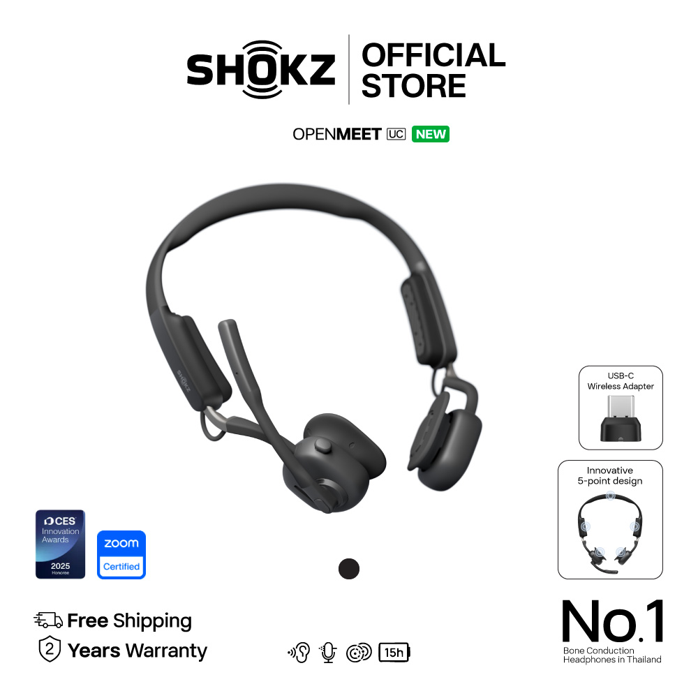 Shokz OPENMEET UC USB-C หูฟังไร้สาย สวมใส่สบาย น้ำหนักเบา การทำงาน การประชุม ไมค์คุณภาพสูง ได้รับรองจาก Zoom Certified ราคา 9,990 บาท*ส่งฟรี