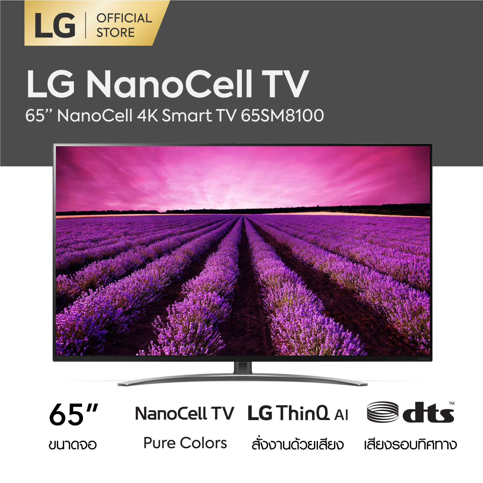 LG NanoCell SMART TV 4K 65 นิ้ว รุ่น 65SM8100PTA | Ultra HD Smart TV ThinQ AI | DTS Virtual : X รับประกัน 3 ปี (ทีวี 65 นิ้ว Smart TV)