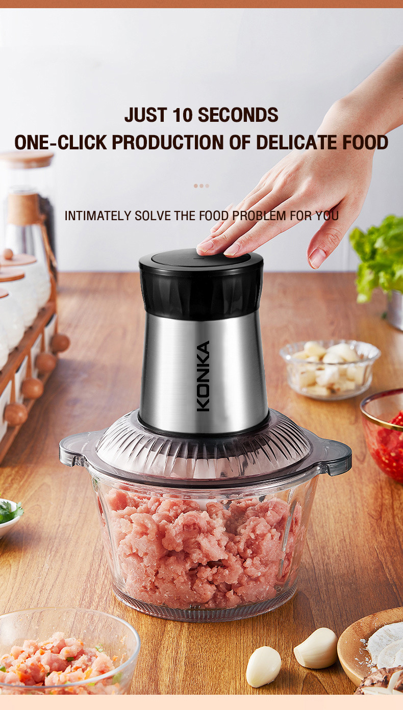 มุมมองเพิ่มเติมของสินค้า KONKA hold electric meat grinder stainless steel multi-fon mince meat small vegetable chopper stir fried garlic grinding machine