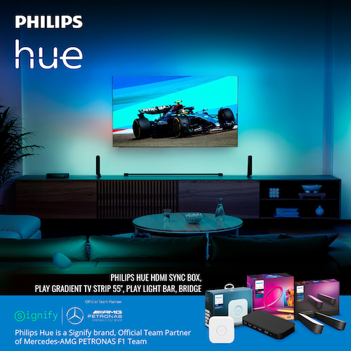 [เซทพร้อมใช้งาน Home Entertainment] ประกอบด้วย Philips Hue HDMI Sync Box, Philips Hue Bridge, Play Gradient TV 55", Play Bar ราคา 25,000 บาท*ส่งฟรี