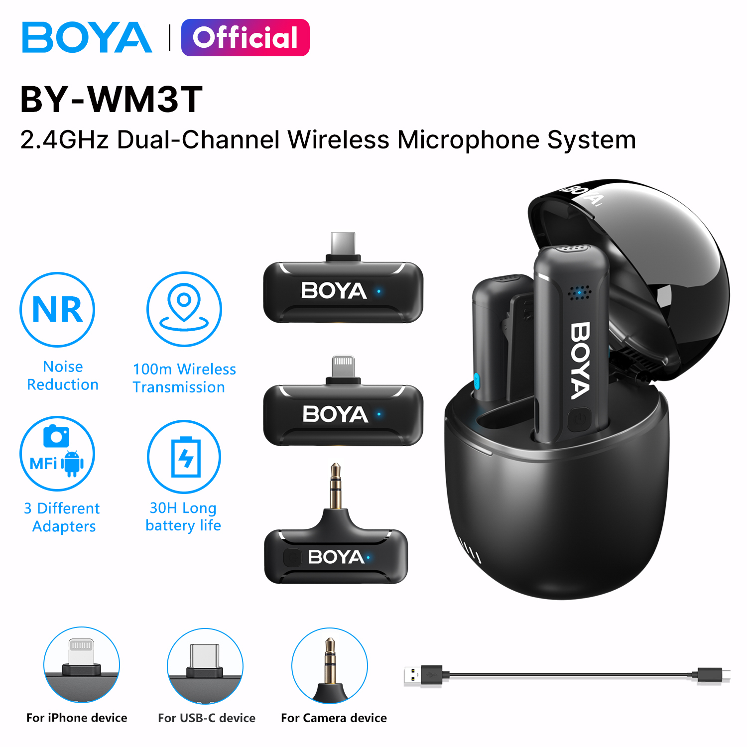BOYA BY-WM3T Wireless Microphone Lavalier Mic with 100m Range Noise Cancellation Lapel Mini Mic for Vlogging Podcast iPhone iPad Andriod Smartphone Cameras DSLR YouTube TikTok ราคา 2,099 บาท*ส่งฟรี