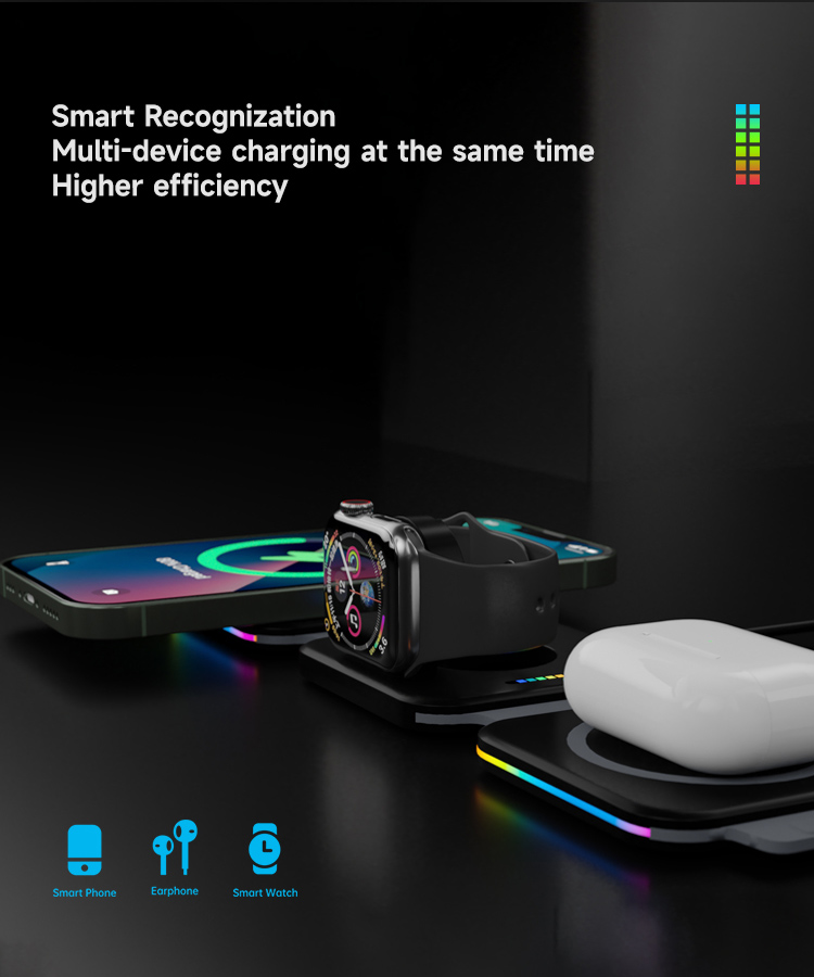มุมมองเพิ่มเติมของสินค้า JAMAY 3 in 1 15W Magnetic Wireless Charger สำหรับโทรศัพท์ iwatch Air Pds Fast Charging เครื่องชาร์จแบบพับได้