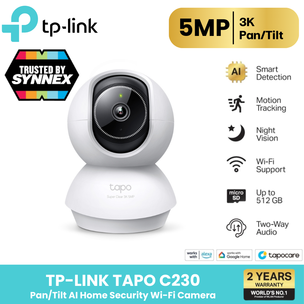 TP-Link Tapo C230 กล้องไวไฟ 3K 5MP มี AI ตรวจจับ คมชัดพิเศษ Pan/Tilt AI Home Security Wi-Fi Camera มองเห็นชัดแม้แสงน้อย ราคา 912 บาท*ส่งฟรี