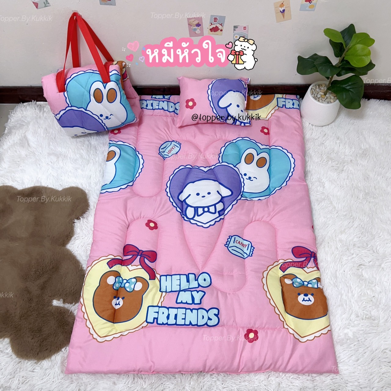 🎀ที่นอนเด็กอนุบาล ที่นอนปิคนิค (ที่นอน+หมอน) 🧸ขนาด 87*115 ซม. หนา 3-4 ซม. 💖 น้ำหนักเบา พกพาง่าย พับเก็บสะดวก ✨