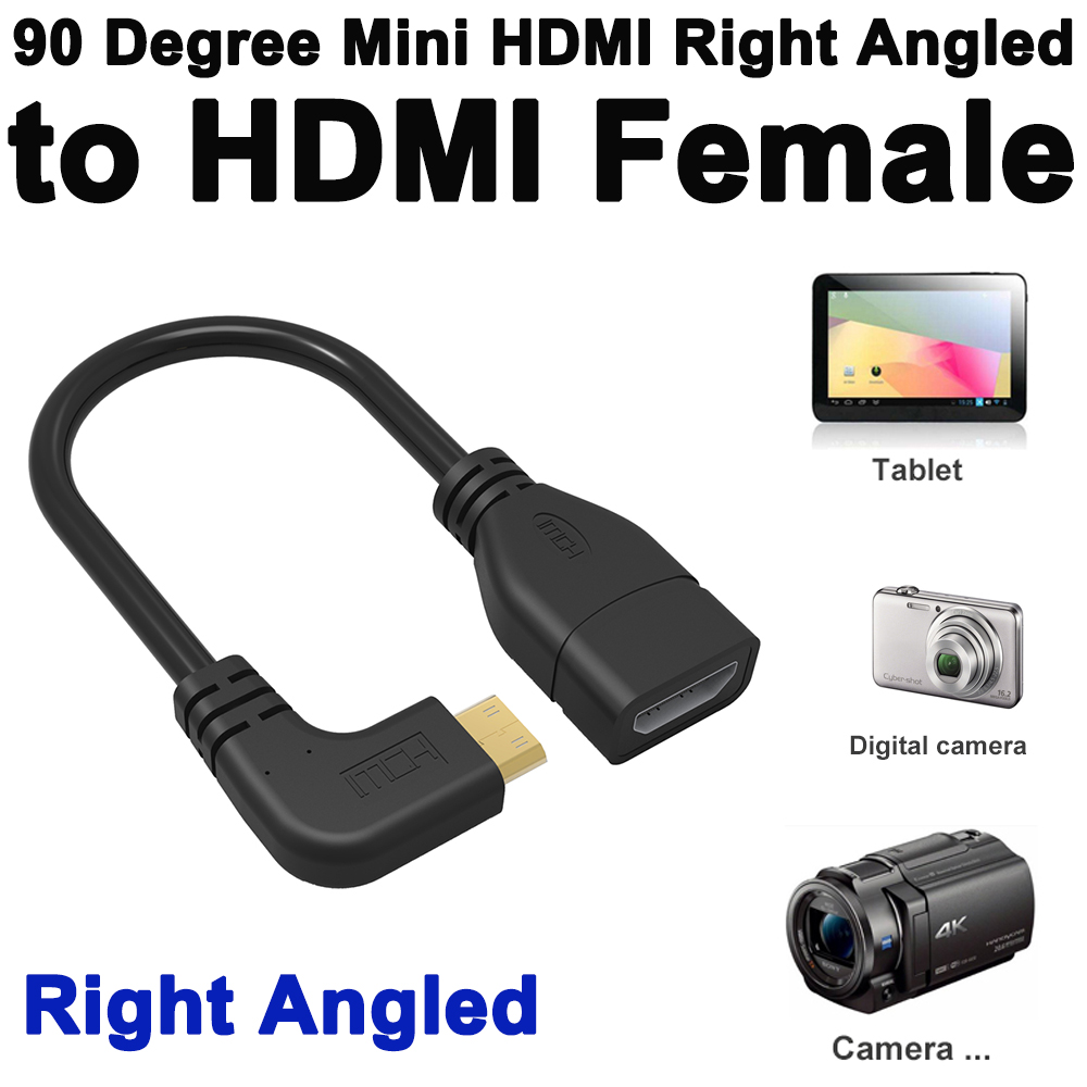 สายแปลง 90 Degree Mini HDMI Right Left Angled Male to HDMI Female cable Gold Plated 15cm for  Laptop PC HDTV 1080p PS3 Evo HTC Vedio