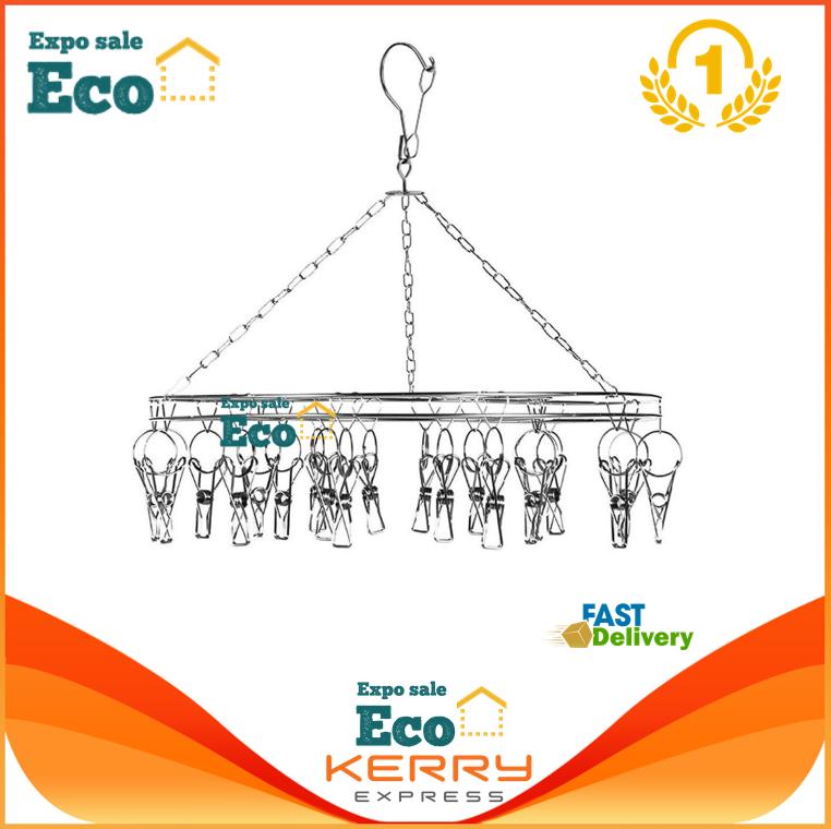 ที่ตากผ้าแบบหนีบ (8/10/20/30/40 ตัวหนีบ) ที่หนีบผ้าสแตนเลส ที่ตากผ้าสแตนเลส ที่หนีบผ้า ไม้แขวนหนีบผ้า พวงหนีบผ้าสแตนเลส หนา2.1 mm