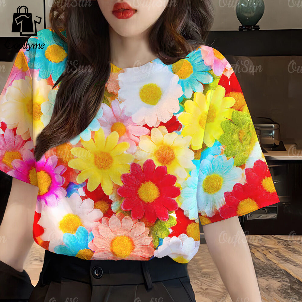 2568 women's T-shirt full sleeve casual short sleeve 3D printing new women's clothing Street top breathable T-shirt ราคา 87 บาท*ส่งฟรี