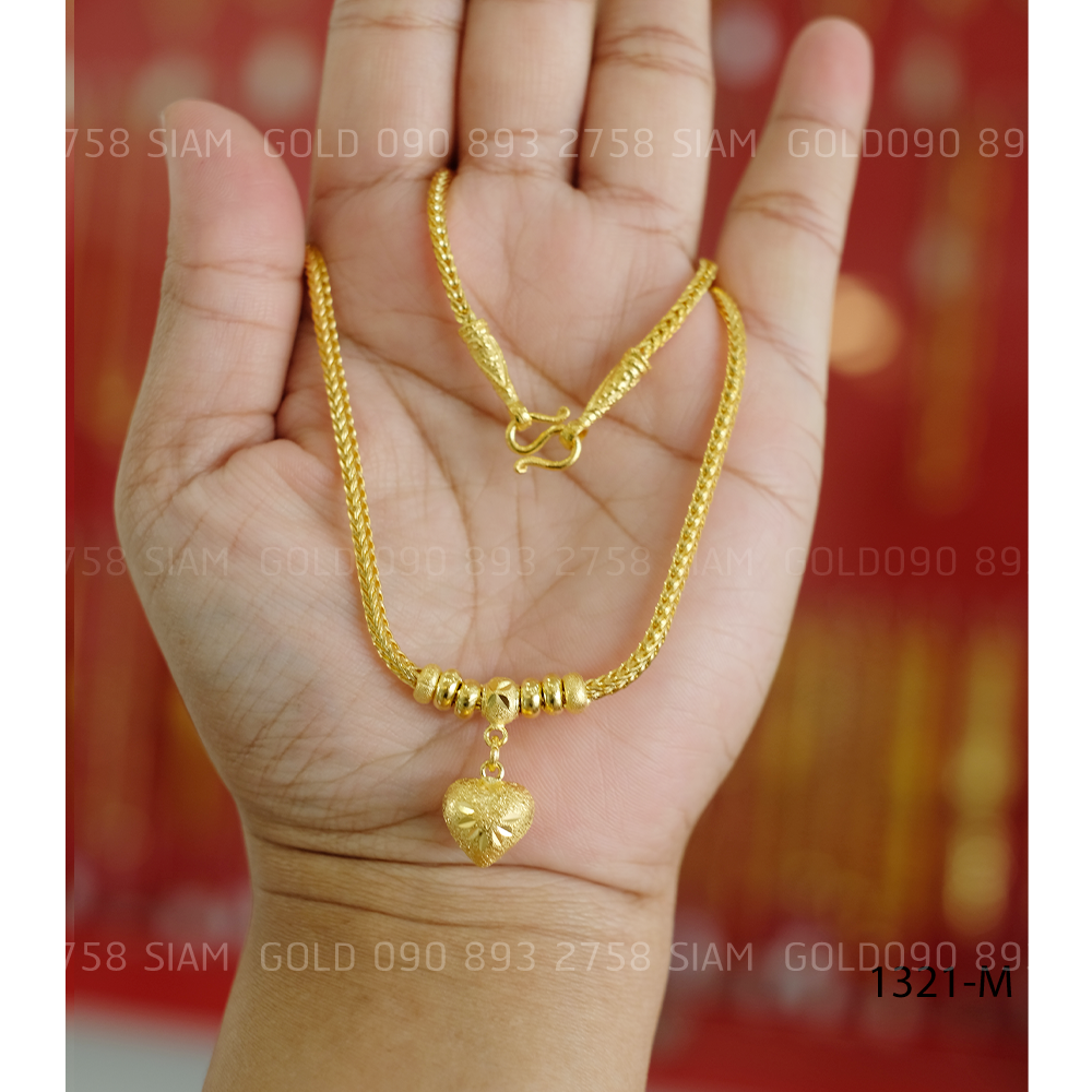 Necklace with Four Pillar Pattern, Bowl Pendant and Sandblasted Heart. 1 Baht. Code 1321-m ราคา 1,280 บาท*ส่งฟรี