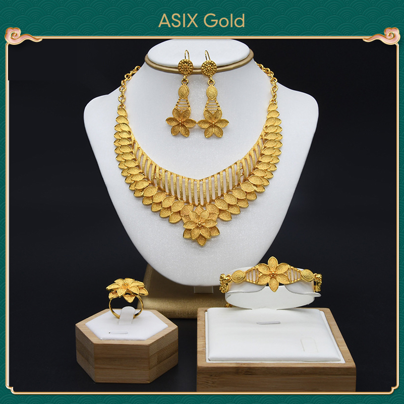 ASIX GOLD ชุดเครื่องประดับชุบทอง 24K ชุดเครื่องประดับงานรื่นเริงงานแต่งงานของผู้หญิง จะไม่เปลี่ยนเป็นสีดำ จะไม่ลอก แพคเกจของขวัญ ราคา 303 บาท*ส่งฟรี