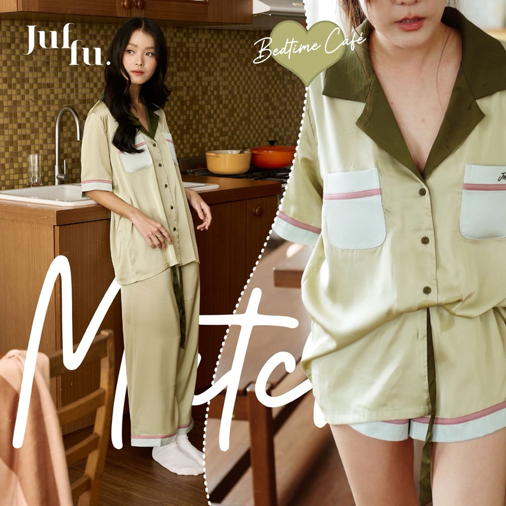 ชุดนอนสตรี ชุดอยู่บ้าน Juffu Matcha สวมใส่สบาย แขนสั้นมีให้เลือกทั้งกางเกงขาสั้นและกางเกงขายาว และมีกระเป๋าสำหรับเก็บสิ่งของของคุณให้ปลอดภัยตลอดทั้งวัน ราคา 1,590 บาท*ส่งฟรี