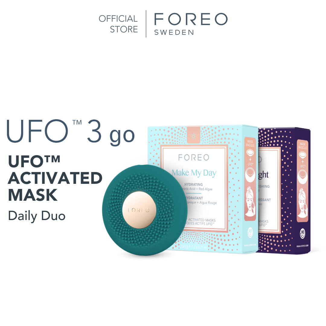 Foreo Ufo 3 Go Smart Facial Mask Machine Conveniently Portable Size & Ufo Masks Daily Duo X7 Bundle Set, Great Value Set, Ufo 3 Go Facial Mask Machine with 2 Ufo Mask Formulas. ราคา 3,399 บาท*ส่งฟรี