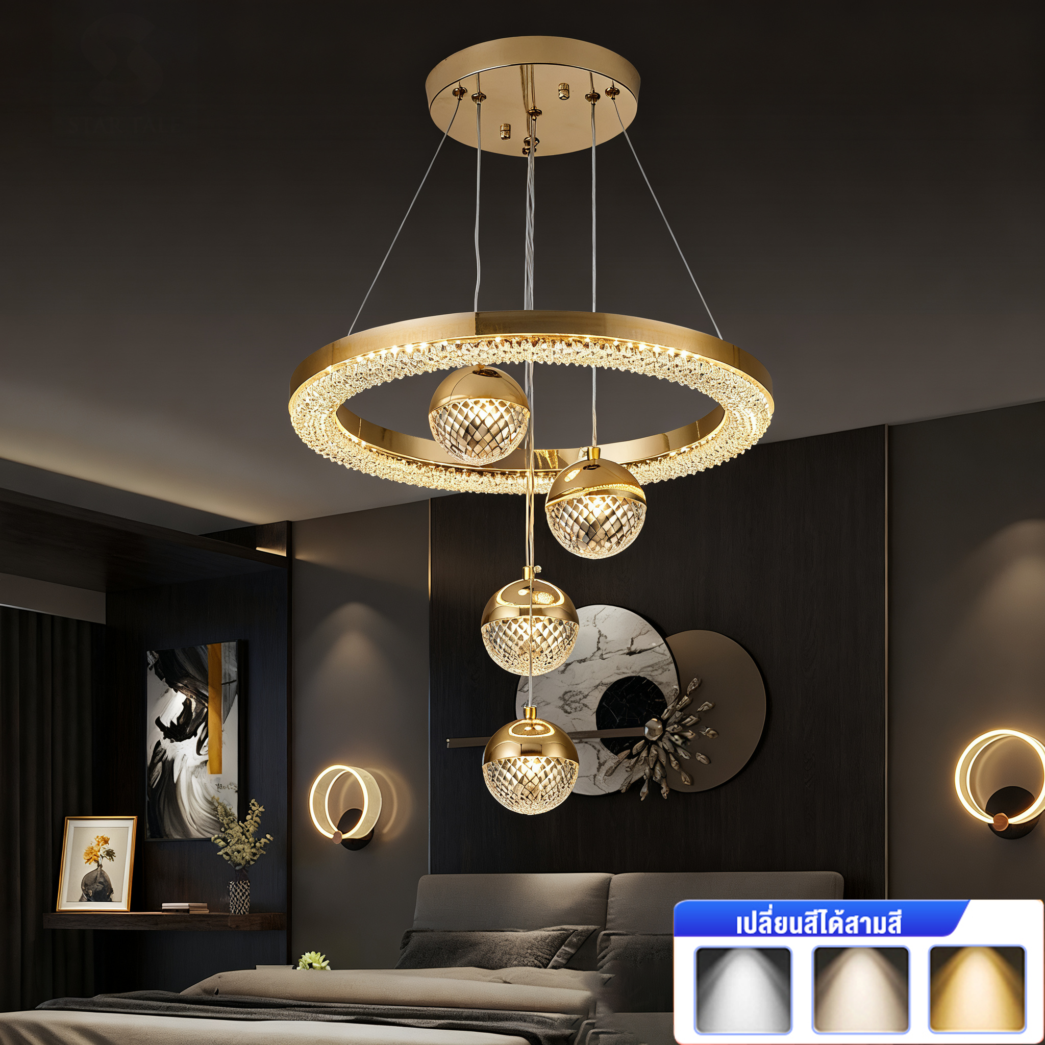 Gejiese European Style Crystal Chandelier for Dining, Living Room, Bedroom, Dining Room, Hotel Lobby Chandelier, 3 Color Hanging Lamp ราคา 542 บาท*ส่งฟรี
