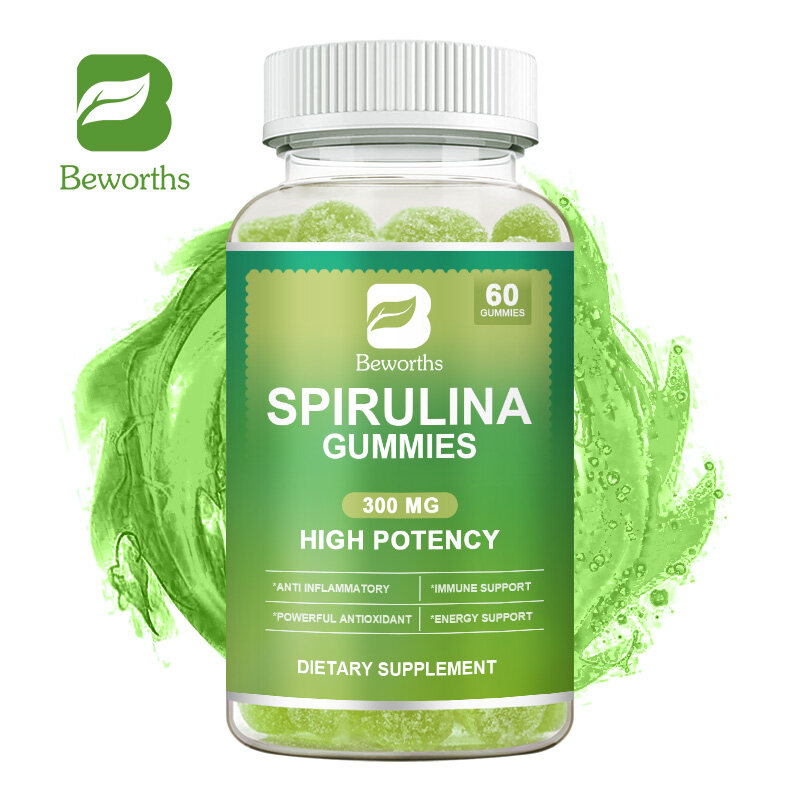 BEWORTHS Spirulina Gummies 300MG để hỗ trợ năng lượng & miễn dịch Chống oxy hóa mạnh mẽ