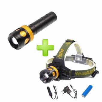2 IN 1 CREE โคมไฟสวมศีรษะ + ไฟฉาย XM-L T6 LED 2000Lm ขอบทอง 2 IN 1 CREE โคมไฟสวมศีรษะ + ไฟฉาย XM-L T6 LED 2000Lm ขอบทอง