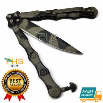 FHS Butterfly Knife (Balisong) STAINLESS STEEL ลายพราง ขนาดเมื่อกางใบรวมด้ามจับ 21.5cm. FHS Butterfly Knife (Balisong) STAINLESS STEEL ลายพราง ขนาดเมื่อกางใบรวมด้ามจับ 21.5cm.