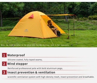 NatureHike 3 คนแคมป์ปิ้งเต็นท์คู่ชั้นอลูมิเนียมก้าน 3 ฤดูกลางแจ้งเดินป่าท่องเที่ยวเล่นเต็นท์ Rainproof NH15Z003-พี - นานาชาติ