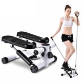 SUPER D SHOP Mini Stepper เครื่องบริหารต้นขา เอว น่อง แบบสเต็ป เครื่องออกกำลังกาย Mini Stepper มาพร้อมสายแรงต้าน (สีขาว/ดำ)