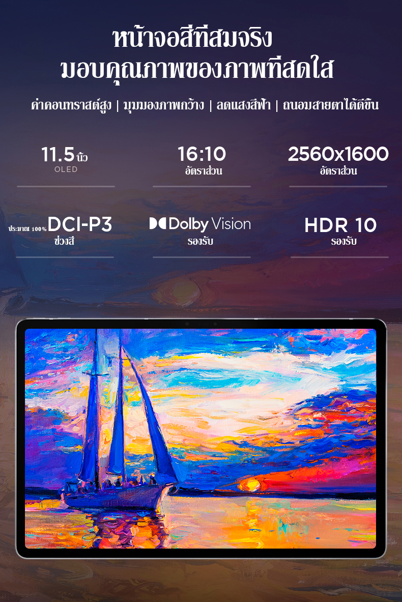 ภาพประกอบของ [พร้อมส่ง]Lenovo Tablet Xiaoxin Pad Pro 2021 แท็บเล็ต 11.5 นิ้ว สำหรับเรียนออนไลน์ ดูหนัง รับชมวิดีโอ OLED 6GB + 128GB WIFI แท็บเล็ต