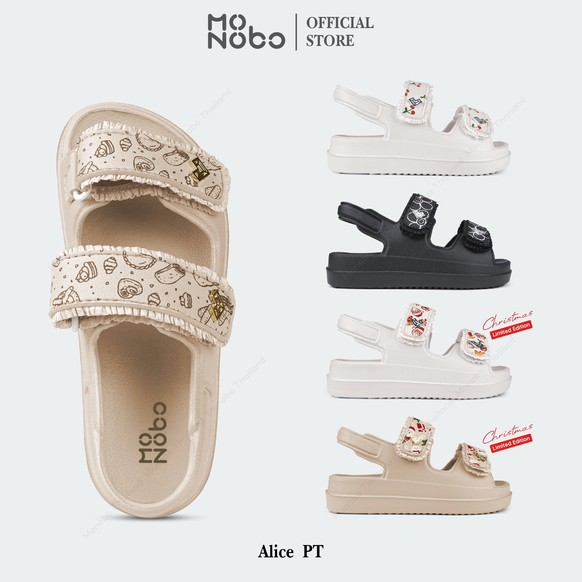 Monobo Model Alice Pt, Double-Strap Sandals That Are Easy to Put On. Cute and Sweet Look Decorated with Diamond-Shaped Logo, Soft Soles, Comfortable to Walk In, 100% Genuine. ราคา 990 บาท*ส่งฟรี