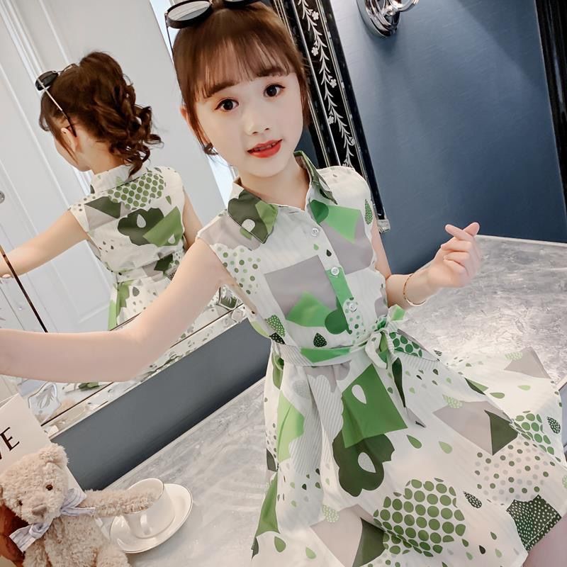 Girls' Dress Summer New Children's Fashionable Standing Neck Colored Princess Dress ราคา 125 บาท*ส่งฟรี