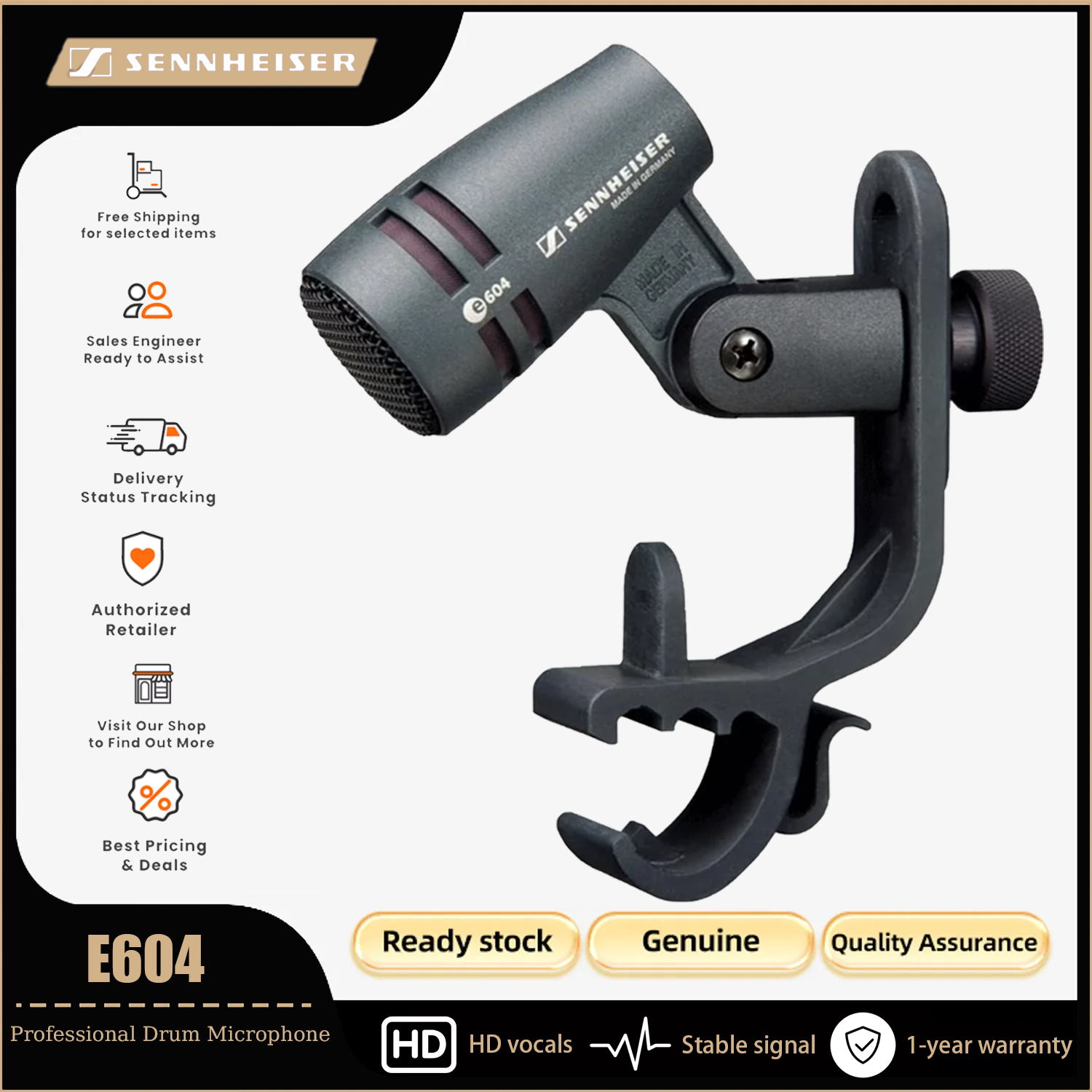 Sennheiser E604 microphone drum Tom snare microphone tool with bracket sleeve clip for drum toms/snare